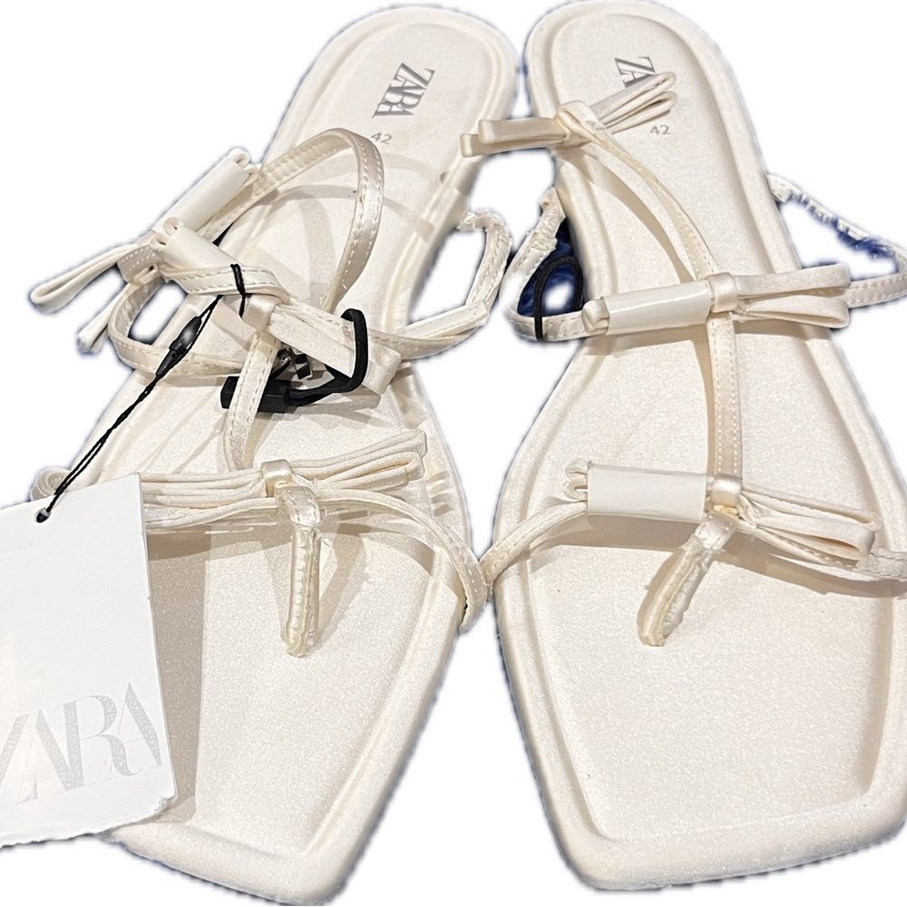 Zara Women's Bow Strappy Cream Sandals New With Tag 42/11
